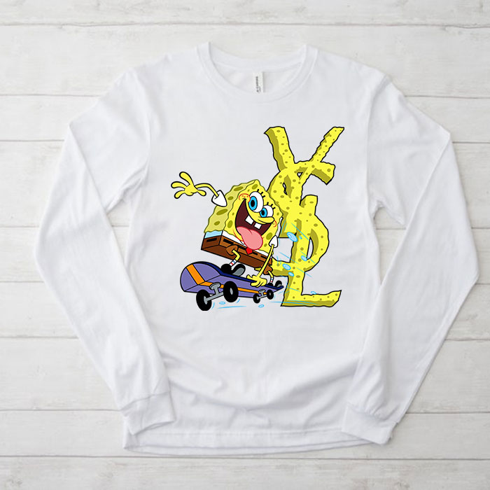 Yves-Saint-Laurent-Logo-Luxury-Spongebob-Kid-Tee-Unisex-Longsleeve-Tee-LTB2940 Yves Saint Laurent Logo Luxury Spongebob Kid Tee Unisex Longsleeve Tee LTB2940