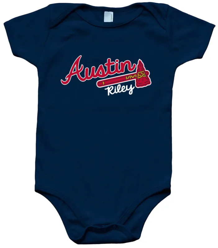 Baby-Onesie-Austin-Riley-Atlanta-Braves-Logo-Creeper-Romper Baby Onesie Austin Riley Atlanta Braves "Logo" Creeper Romper