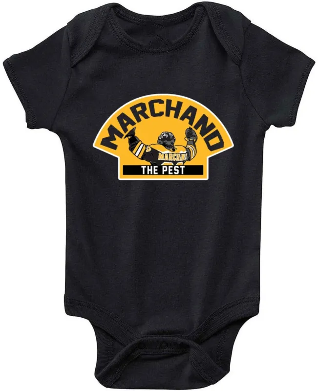 Baby-Onesie-Brad-Marchand-Boston-Bruins-The-Pest-Rat-Creeper-Romper Baby Onesie Brad Marchand Boston Bruins The Pest Rat Creeper Romper