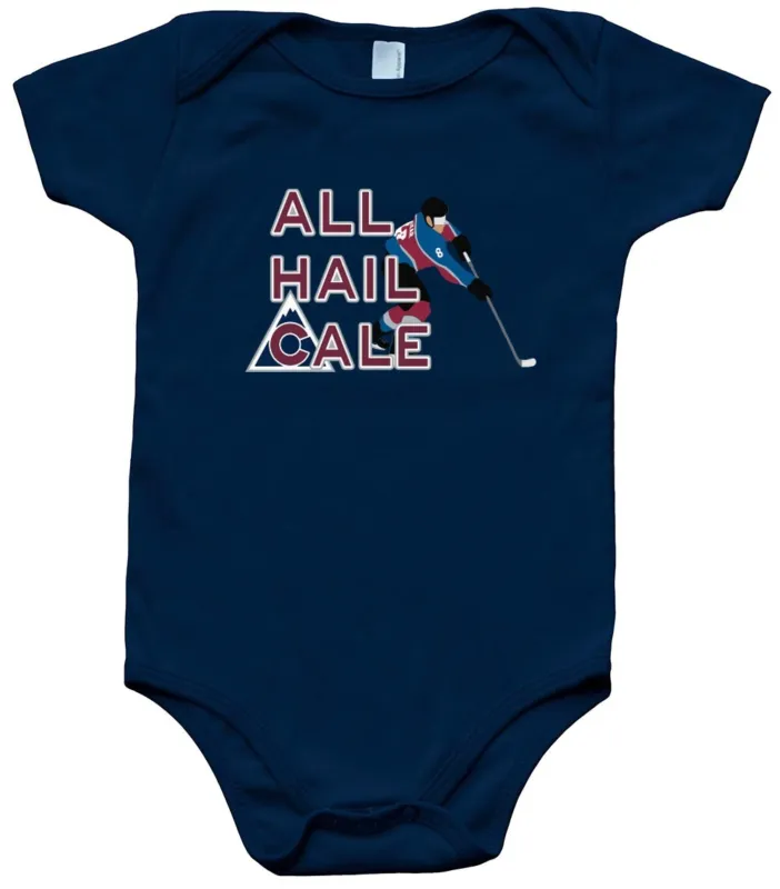 Baby-Onesie-Cale-Makar-Colorado-Avalanche-All-Hail-Cale-Creeper-Romper Baby Onesie Cale Makar Colorado Avalanche All Hail Cale Creeper Romper