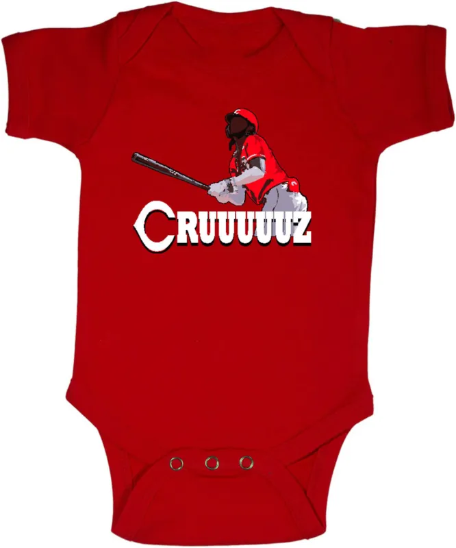 Baby-Onesie-Elly-De-La-Cruz-Cruuuuuz-Cincinnati-Reds-Creeper-Romper Baby Onesie Elly De La Cruz Cruuuuuz Cincinnati Reds Creeper Romper