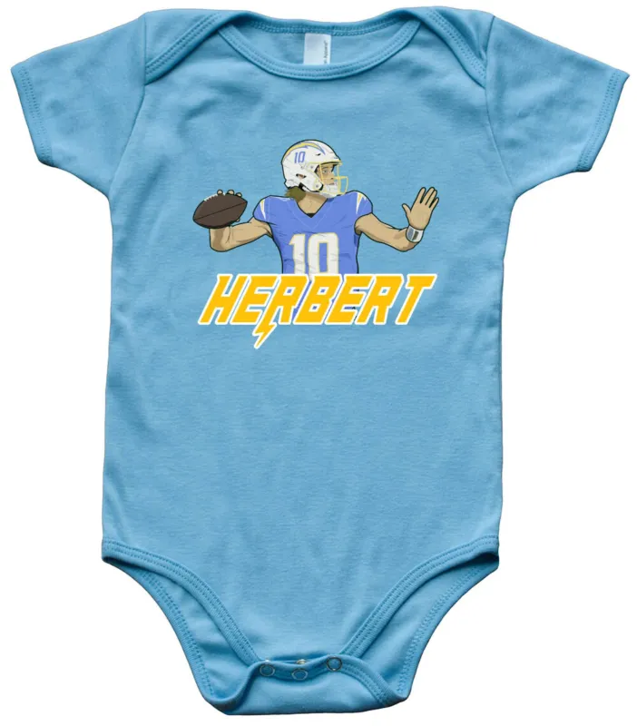 Baby-Onesie-Justin-Herbert-Los-Angeles-Chargers-La-Pic-Creeper-Romper Baby Onesie Justin Herbert Los Angeles Chargers La Pic Creeper Romper