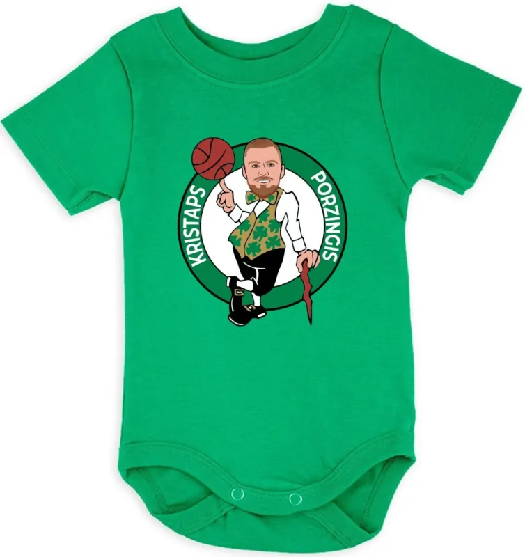 Baby-Onesie-Kristaps-Porzingis-Boston-Celtics-Logo-Creeper-Romper Baby Onesie Kristaps Porzingis Boston Celtics Logo Creeper Romper