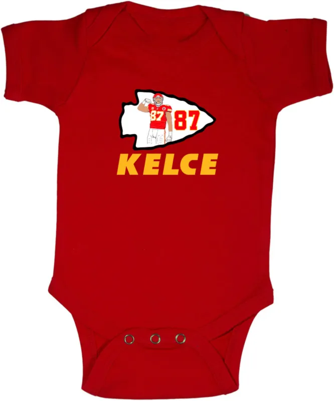 Baby-Onesie-Travis-Kelce-Kansas-City-Chiefs-Logo-Creeper-Romper Baby Onesie Travis Kelce Kansas City Chiefs Logo Creeper Romper