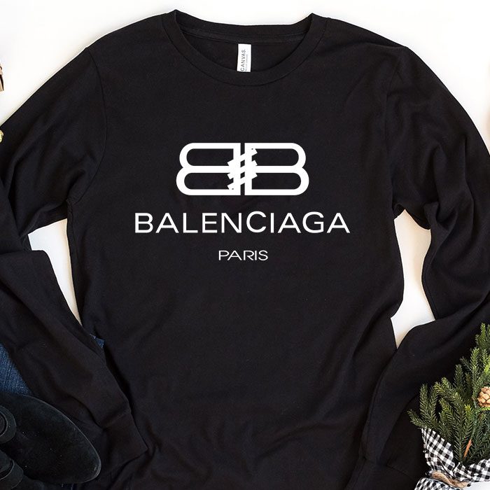 Balenciaga-BB-Paris-Logo-Luxury-Kid-Tee-Unisex-Longsleeve-Shirt-LTB0682 Balenciaga BB Paris Logo Luxury Kid Tee Unisex Longsleeve Shirt LTB0682