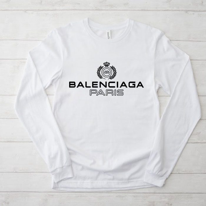 Balenciaga-Laurel-Paris-Logo-Luxury-Kid-Tee-Unisex-Longsleeve-Shirt-LTB0677 Balenciaga Laurel Paris Logo Luxury Kid Tee Unisex Longsleeve Shirt LTB0677