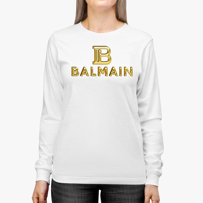 Balmain-Gold-Logo-Luxury-Kid-Tee-Unisex-Longsleeve-ShirtLTB0877-2