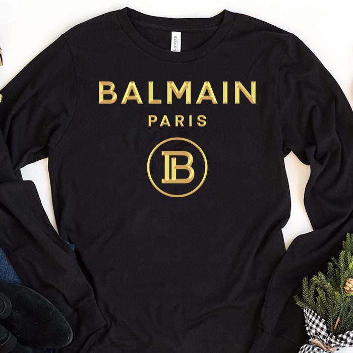 Balmain-Paris-Gold-Logo-Kid-Tee-Unisex-Longsleeve-ShirtLTB0878 Balmain Paris Gold Logo Kid Tee Unisex Longsleeve ShirtLTB0878