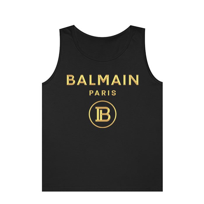 Balmain-Paris-Gold-Logo-Unisex-Tank-Top-TTTB1019 Balmain Paris Gold Logo Unisex Tank Top TTTB1019