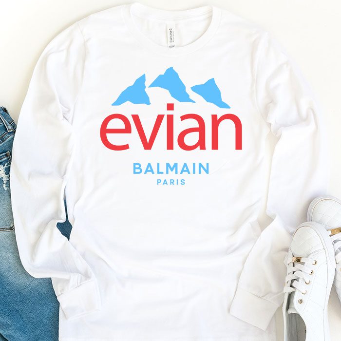 Balmain-X-Evian-Paris-Logo-Kid-Tee-Unisex-Longsleeve-ShirtLTB0871-1