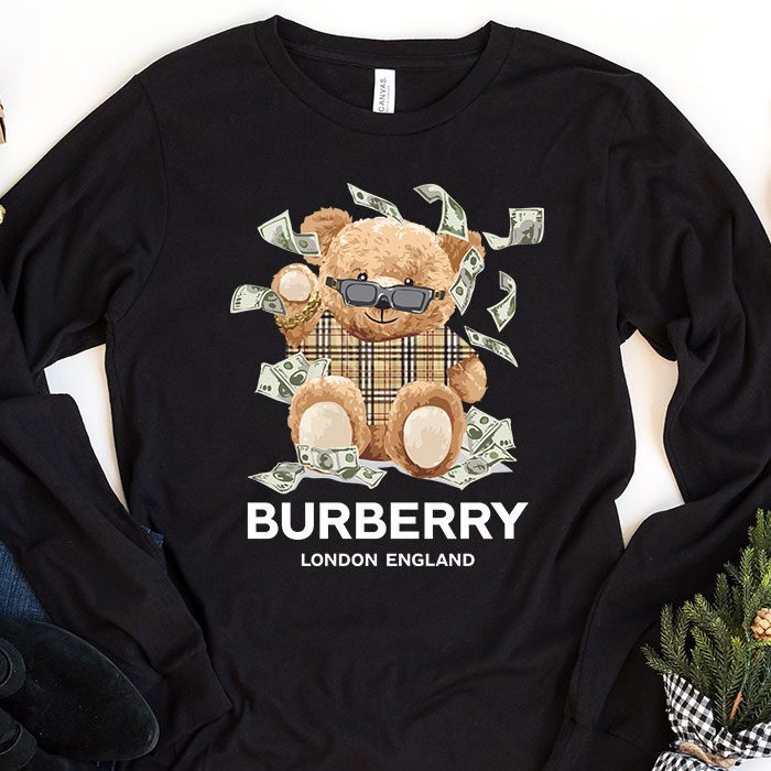 Burberry-London-Teddy-Bear-Kid-Tee-Unisex-Longsleeve-Shirt-LTB0726 Burberry London Teddy Bear Kid Tee Unisex Longsleeve Shirt LTB0726