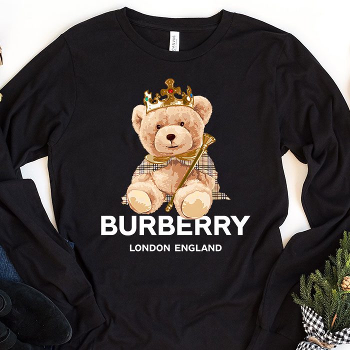 Burberry-London-Teddy-Bear-King-Kid-Tee-Unisex-Longsleeve-Shirt-LTB0728 Burberry London Teddy Bear King Kid Tee Unisex Longsleeve Shirt LTB0728