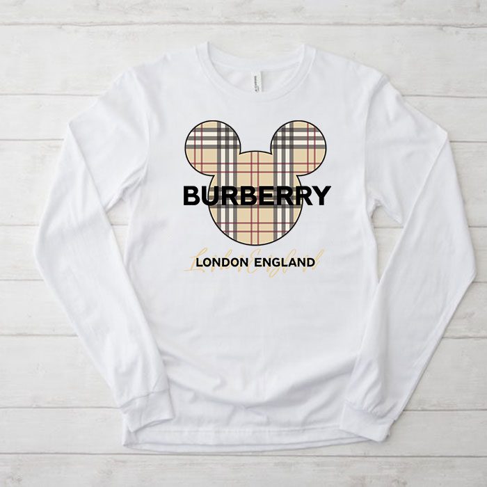 Burberry-Mickey-Mouse-Kid-Tee-Unisex-Longsleeve-Shirt-LTB0735 Burberry Mickey Mouse Kid Tee Unisex Longsleeve Shirt LTB0735