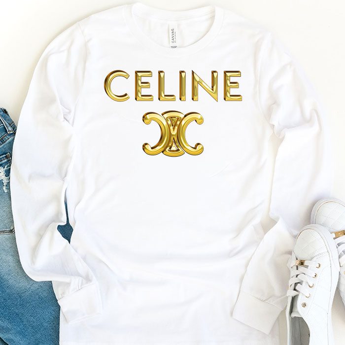 Celine-Gold-Logo-Luxury-Kid-Tee-Unisex-Longsleeve-ShirtLTB0805-1