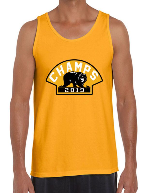 Gold-Boston-Bruins-2019-Stanley-Cup-Champions-Champs-Bear-Logo-Unisex-Tank-Top Gold Boston Bruins 2019 Stanley Cup Champions Champs "Bear Logo" Unisex Tank Top