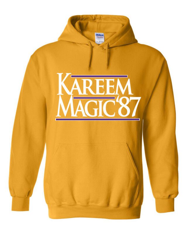 Gold-Magic-Johnson-Los-Angeles-Lakers-Kareem-87-Hooded-Sweatshirt-Unisex-Hoodie Gold Magic Johnson Los Angeles Lakers "Kareem 87" Hooded Sweatshirt Unisex Hoodie