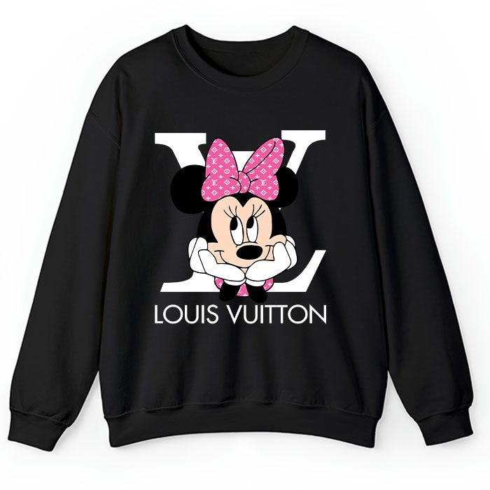 Louis-Vuitton-Logo-Luxury-Pink-And-White-Monogram-Canvas-Pattern-Minnie-Mouse-Crewneck-Sweatshirt-CSTB1096 Louis Vuitton Logo Luxury Pink And White Monogram Canvas Pattern Minnie Mouse Crewneck Sweatshirt CSTB1096