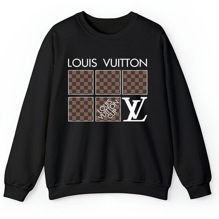 Louis-Vuitton-Logo-Luxury-With-Damier-Pattern-Crewneck-Sweatshirt-CSTB1155 Louis Vuitton Logo Luxury With Damier Pattern Crewneck Sweatshirt CSTB1155