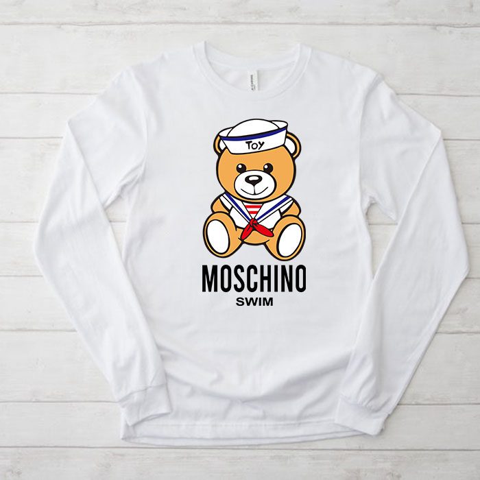 Moschino-Swim-Teddy-Bear-Kid-Tee-Unisex-Longsleeve-Shirt-LTB0894 Moschino Swim Teddy Bear Kid Tee Unisex Longsleeve Shirt LTB0894