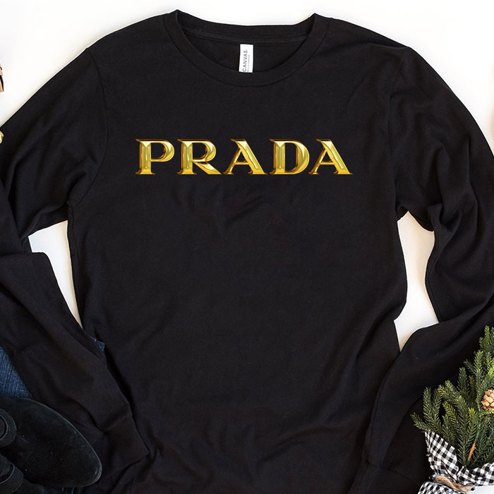 Prada-Gold-Logo-Luxury-Kid-Tee-Unisex-Longsleeve-Shirt-LTB0597 Prada Gold Logo Luxury Kid Tee Unisex Longsleeve Shirt LTB0597