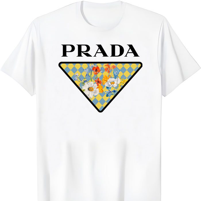 Prada-Logo-Luxury-Flower-Unisex-T-Shirt-TTB1483 Prada Logo Luxury Flower Unisex T-Shirt TTB1615