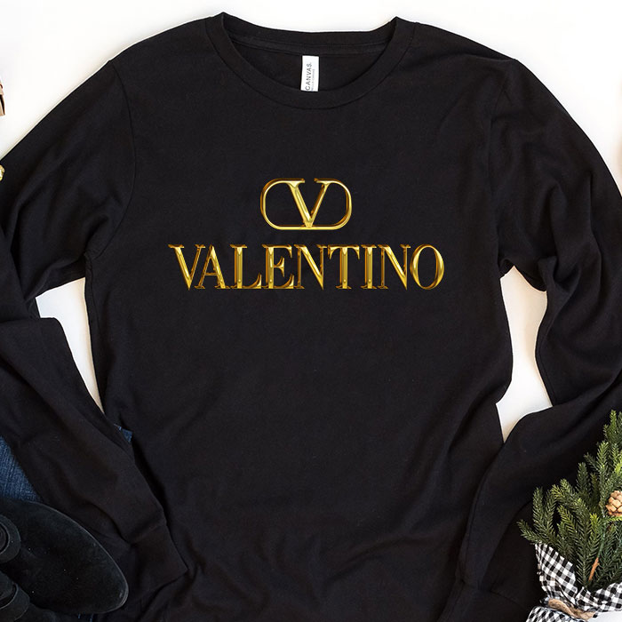 Valentino-Gold-Logo-Luxury-Kid-Tee-Unisex-Longsleeve-Shirt-LTB0552 Valentino Gold Logo Luxury Kid Tee Unisex Longsleeve Shirt LTB0552