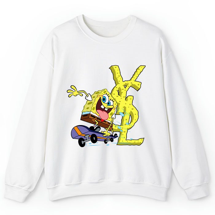Yves-Saint-Laurent-Logo-Luxury-SpongeBob-Crewneck-Sweatshirt-CSTB0703 Yves Saint Laurent Logo Luxury SpongeBob Crewneck Sweatshirt CSTB0703