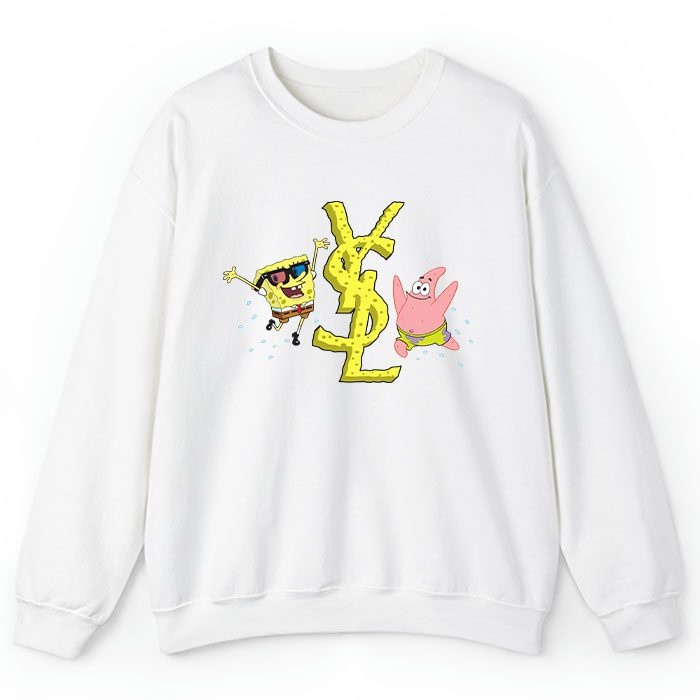 Yves-Saint-Laurent-Logo-Luxury-SpongeBob-Crewneck-Sweatshirt-CSTB0705 Yves Saint Laurent Logo Luxury SpongeBob Crewneck Sweatshirt CSTB0705