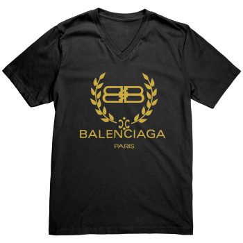 Balenciaga Logo Gold Mens V-Neck Shirt