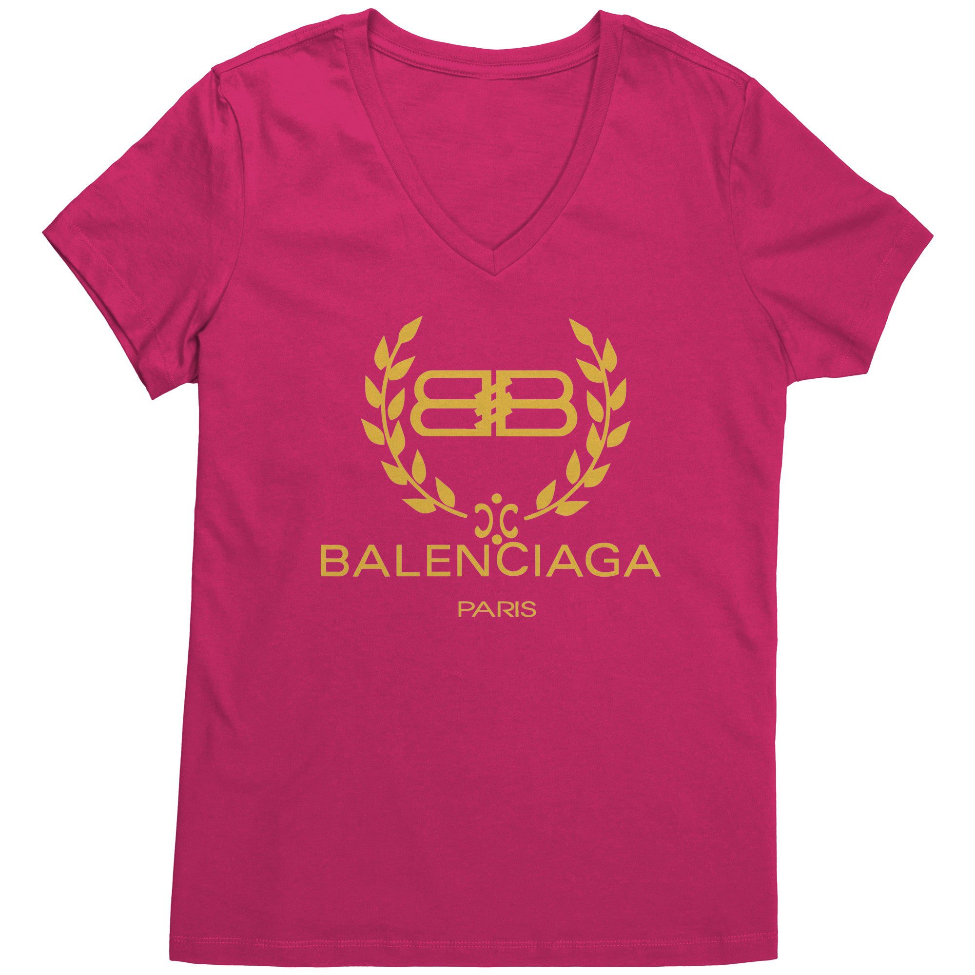 Balenciaga-Logo-Gold-Womens-V-Neck-Shirt-3