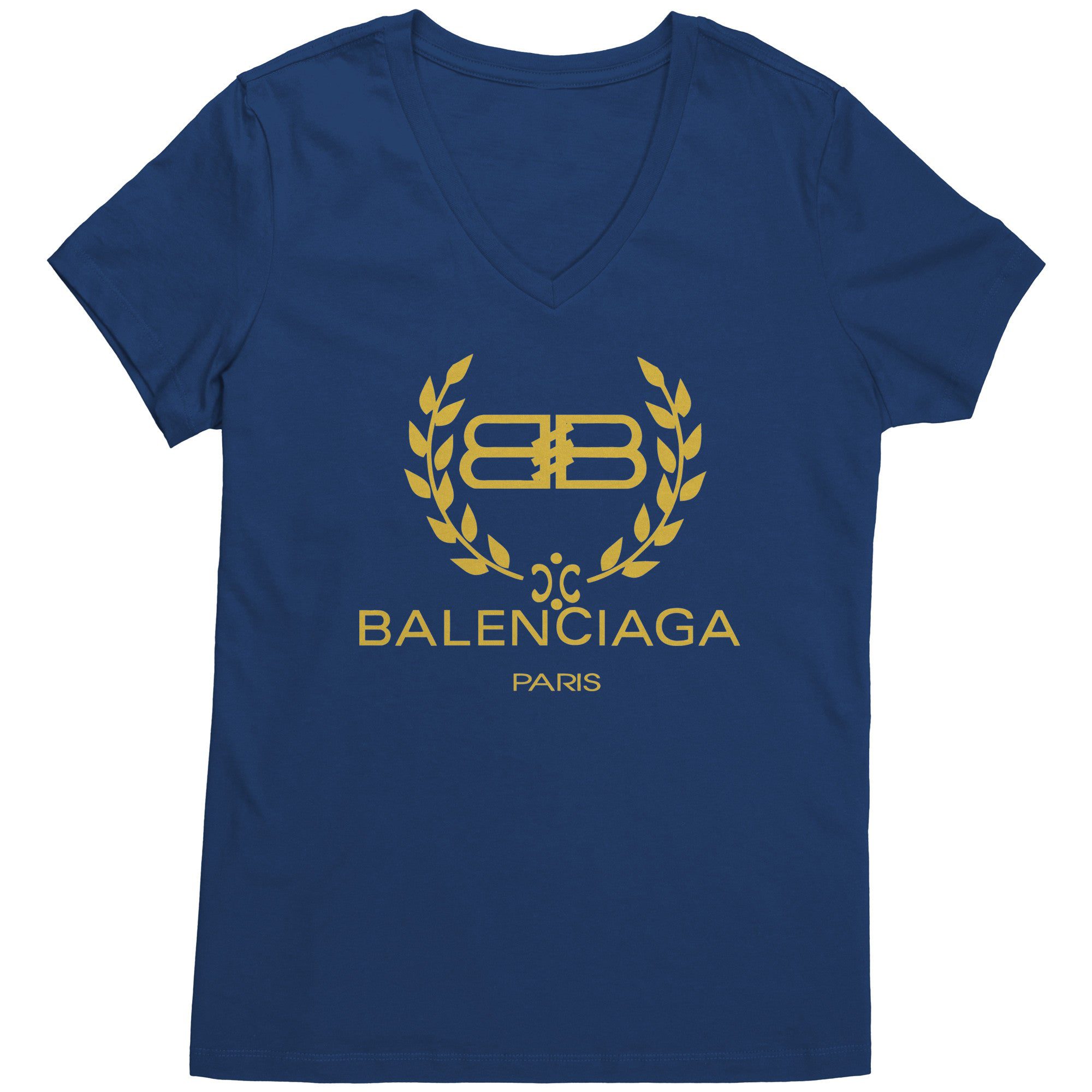 Balenciaga-Logo-Gold-Womens-V-Neck-Shirt-4
