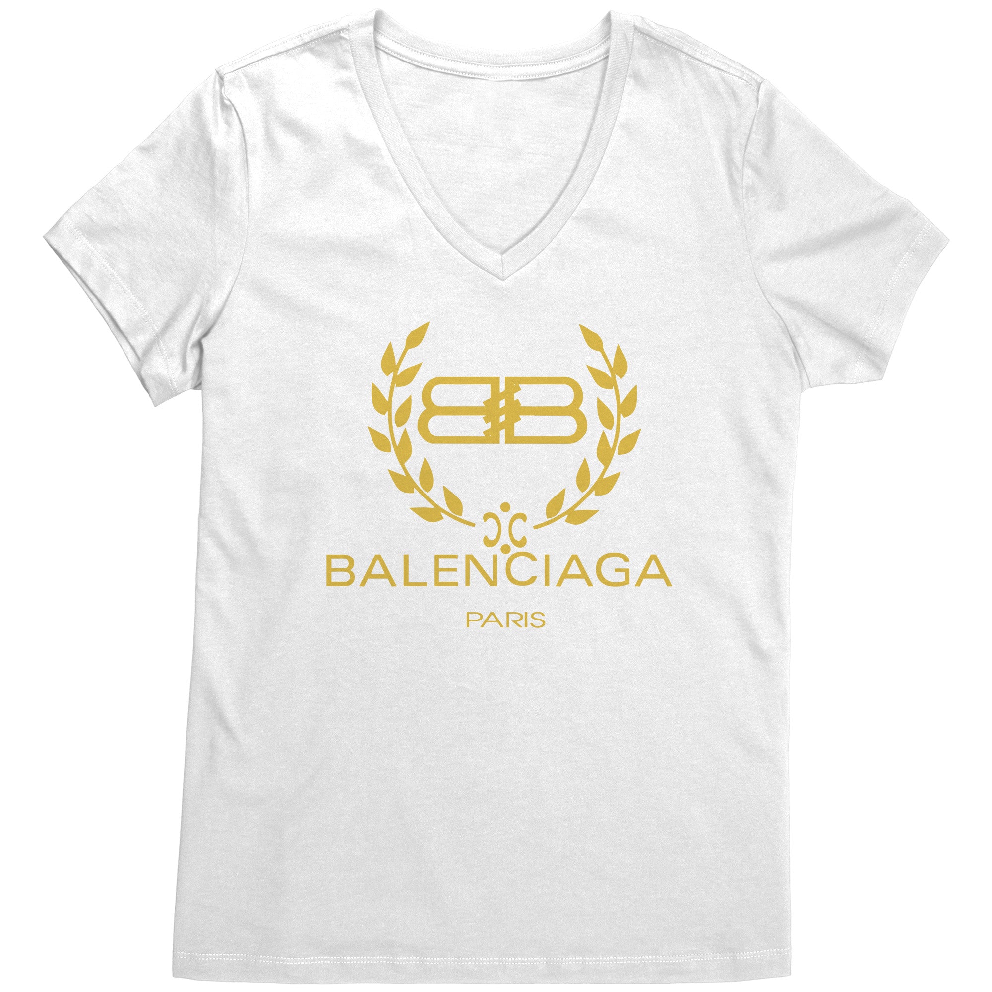 Balenciaga-Logo-Gold-Womens-V-Neck-Shirt Balenciaga Logo Gold Womens V-Neck Shirt