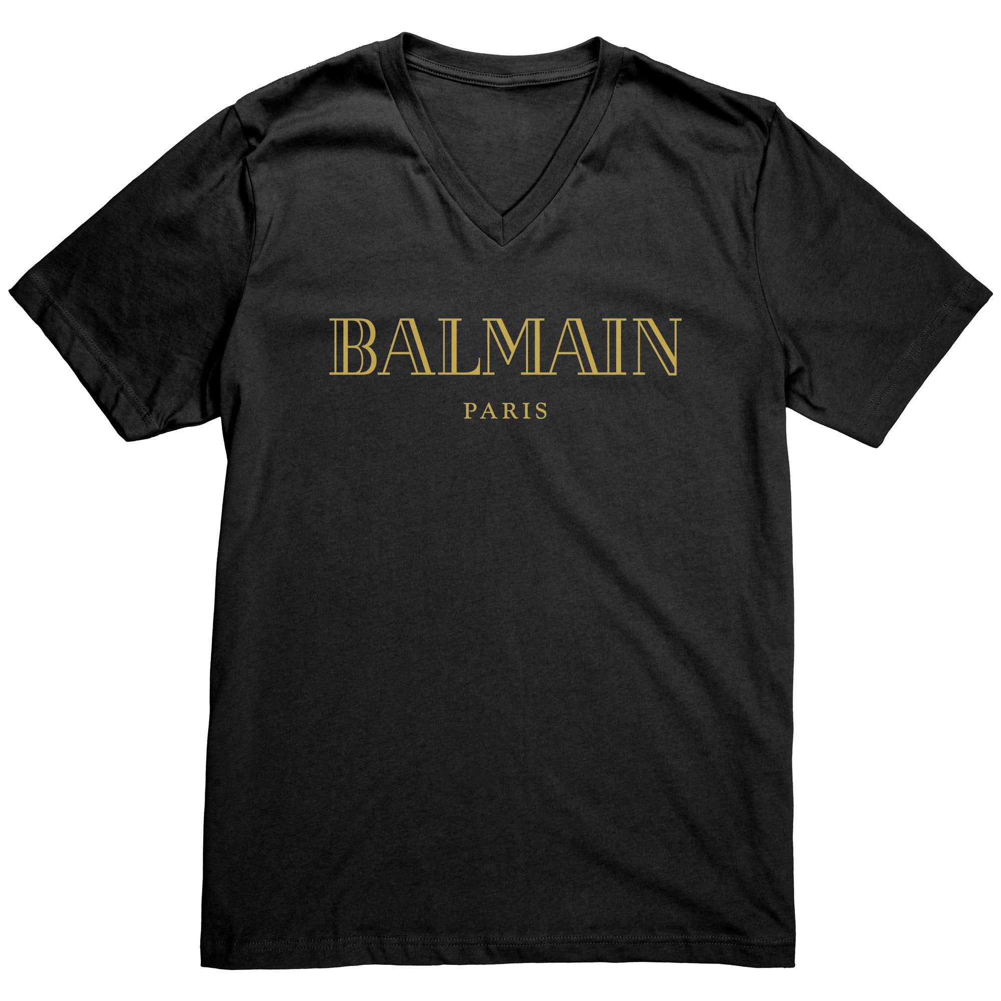 Balmain-Gold-Logo-Mens-V-Neck-Shirt Balmain Gold Logo Mens V-Neck Shirt