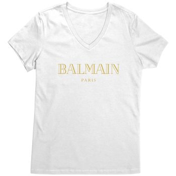 Balmain Gold Logo Womens V-Neck Shirt