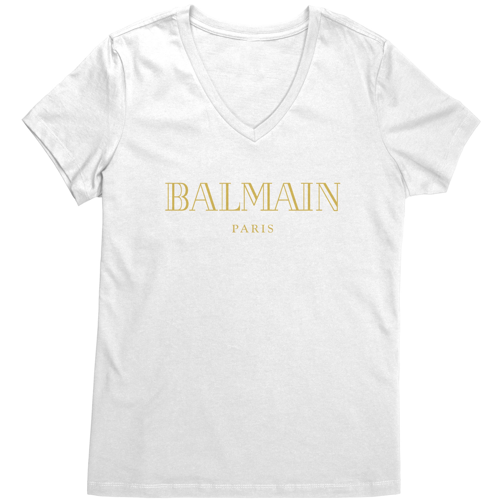 Balmain-Gold-Logo-Womens-V-Neck-Shirt Balmain Gold Logo Womens V-Neck Shirt
