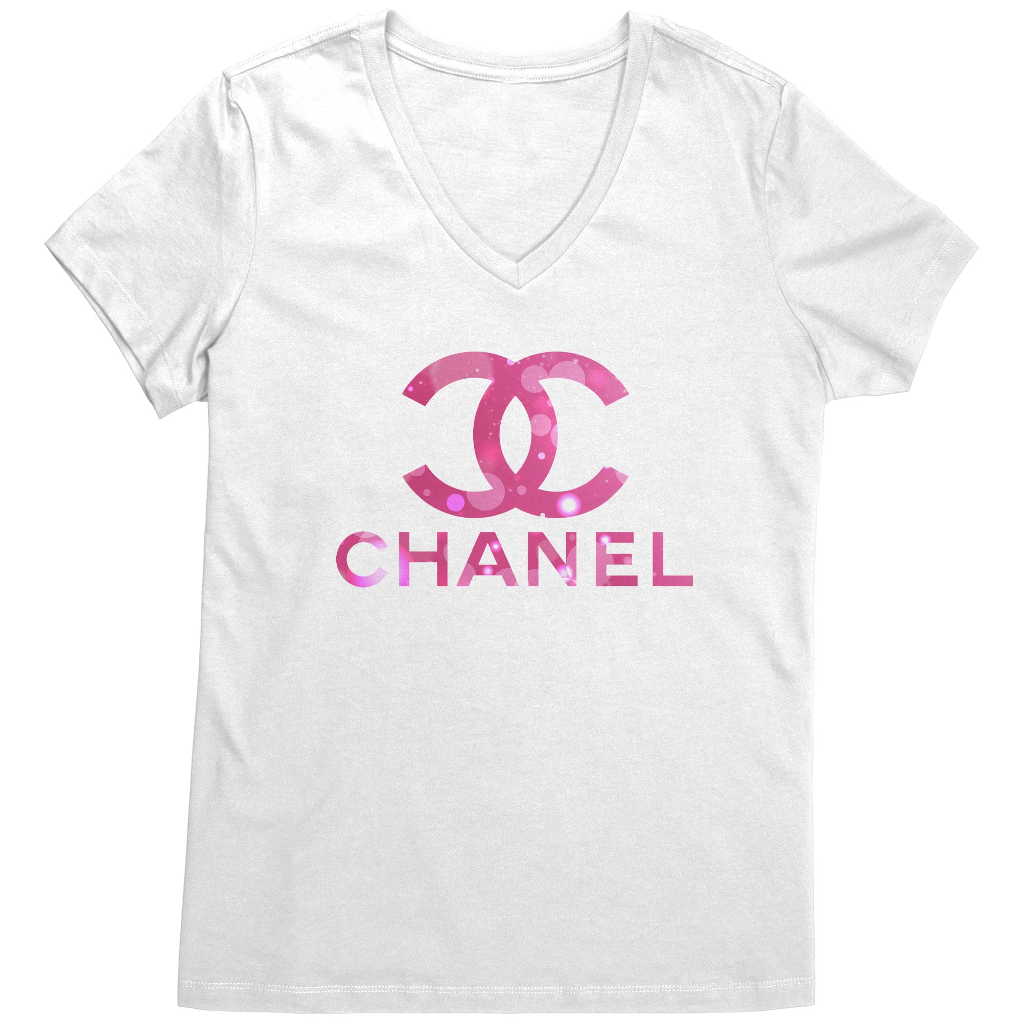 Coco-Chanel-Logo-Pink-Womens-V-Neck-Shirt Coco Chanel Logo Pink Womens V-Neck Shirt