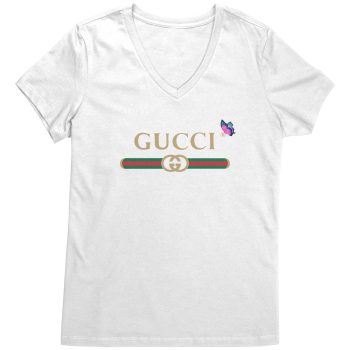 Gucci Logo Butterfly Printed Womens V-Neck Shirt