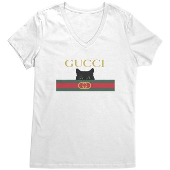 Gucci Logo Cat Printed Womens V-Neck Shirt