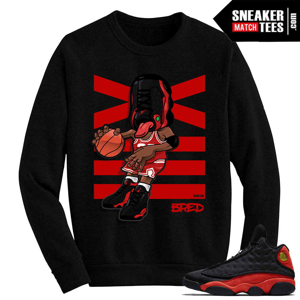 Jordan-13-Bred-Sneakerhead-Black-Crewneck-Sweater Jordan 13 Bred Sneakerhead Black Crewneck Sweater
