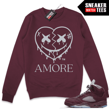 Jordan 5 Burgundy Crewneck Sweatshirt Sneaker Match Maroon Amore Crazy Love Heart