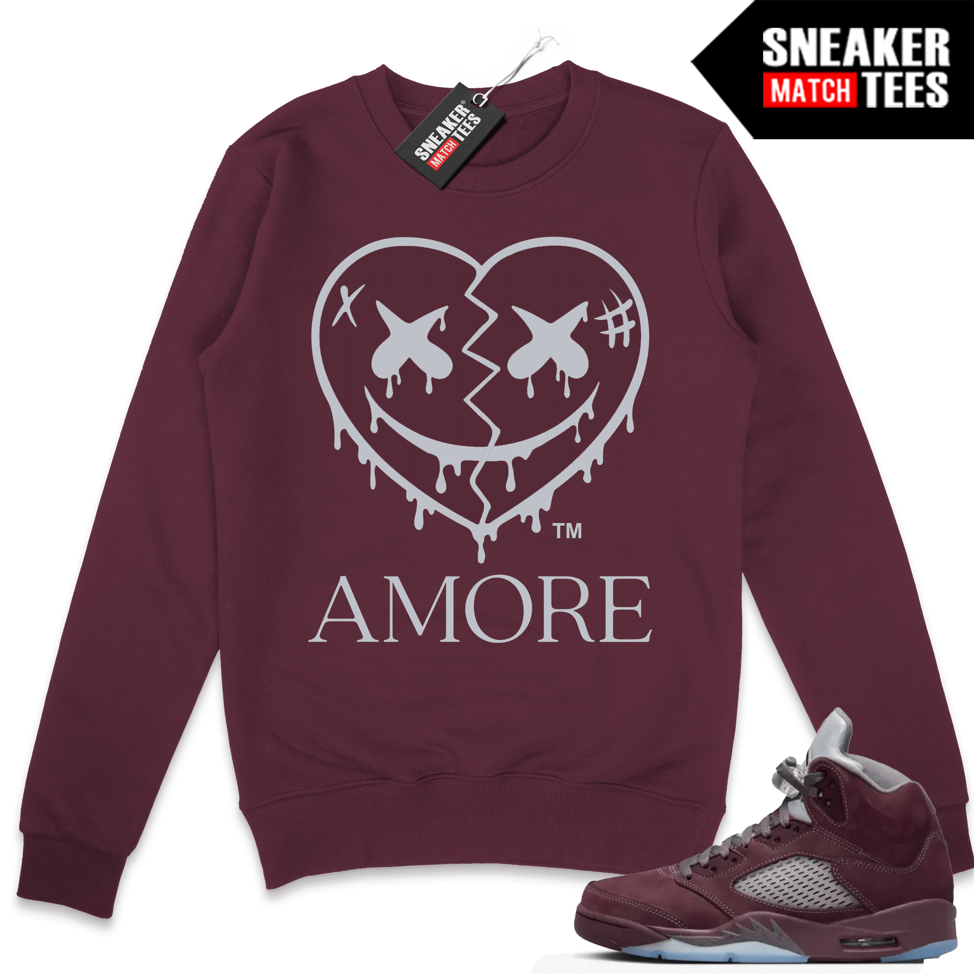 Jordan-5-Burgundy-Crewneck-Sweatshirt-Sneaker-Match-Maroon-Amore-Crazy-Love-Heart Jordan 5 Burgundy Crewneck Sweatshirt Sneaker Match Maroon Amore Crazy Love Heart