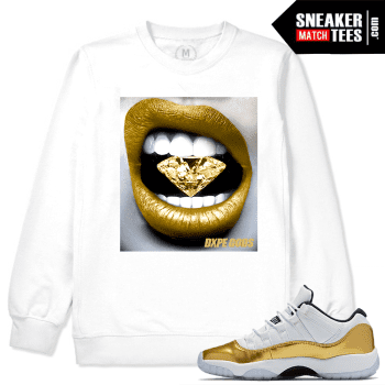 Match Jordan 11 Low Gold Closing Ceremony Diamond Lips White Crew Neck Sweatshirt