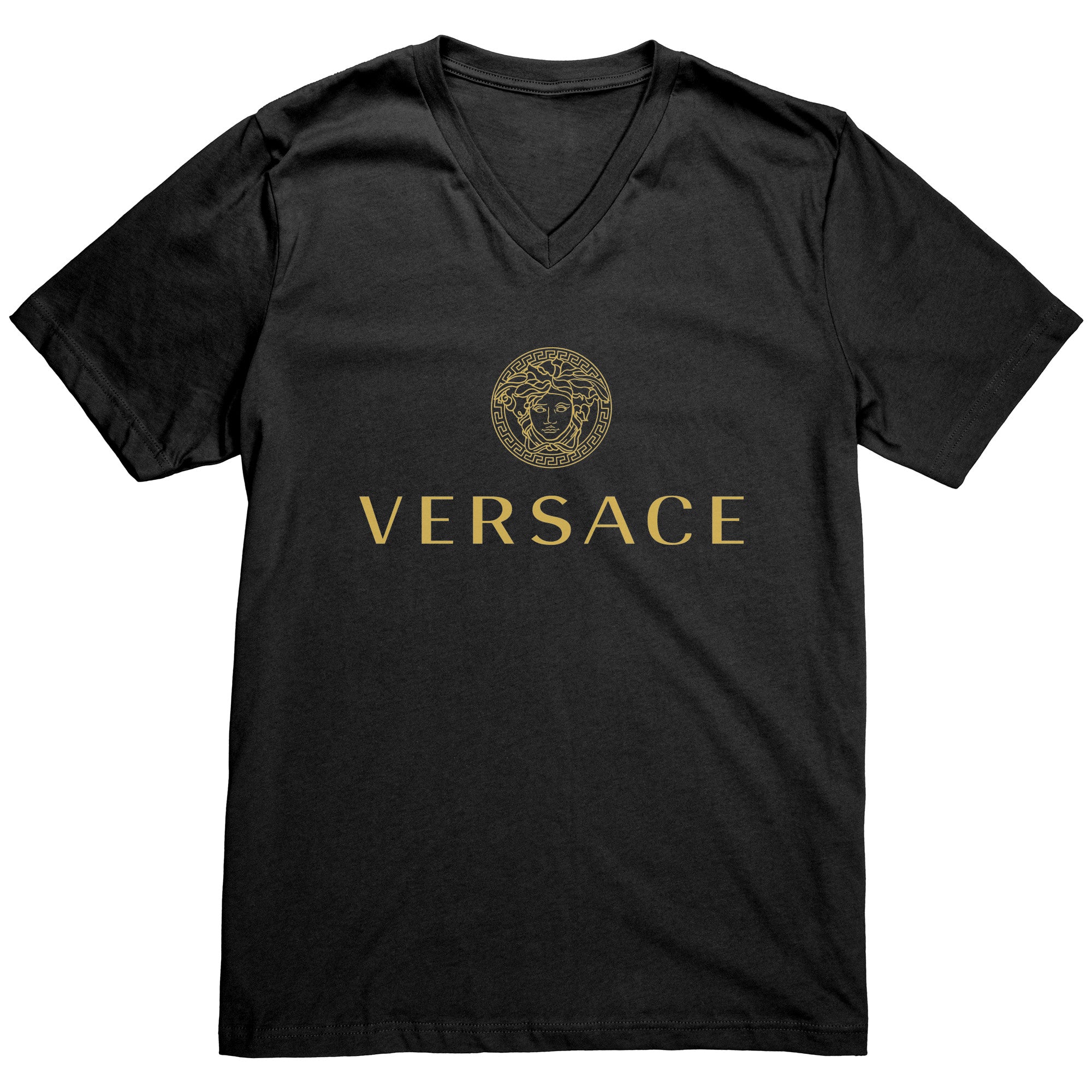 Versace-Gold-Logo-Mens-V-Neck-Shirt Versace Gold Logo Mens V-Neck Shirt