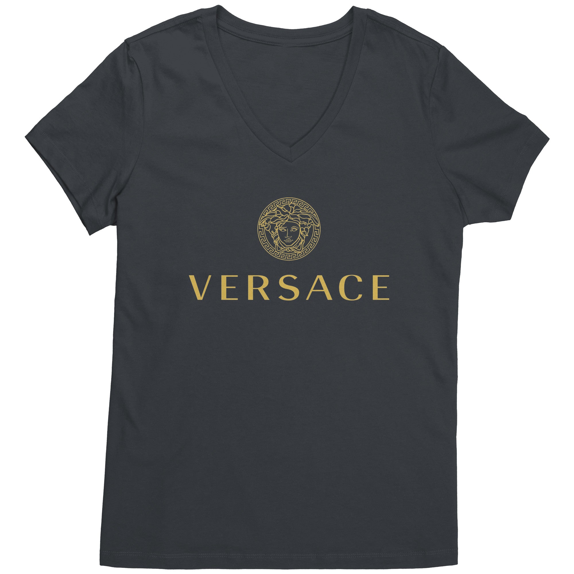 Versace-Gold-Logo-Womens-V-Neck-Shirt Versace Gold Logo Womens V-Neck Shirt