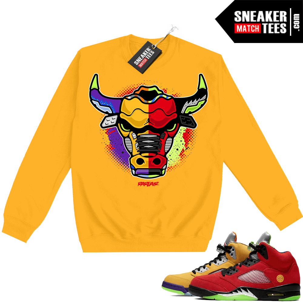 What-The-5S-Sweatshirt-Crewneck-Yellow-Rare-Air-Bull What The 5S Sweatshirt Crewneck Yellow Rare Air Bull