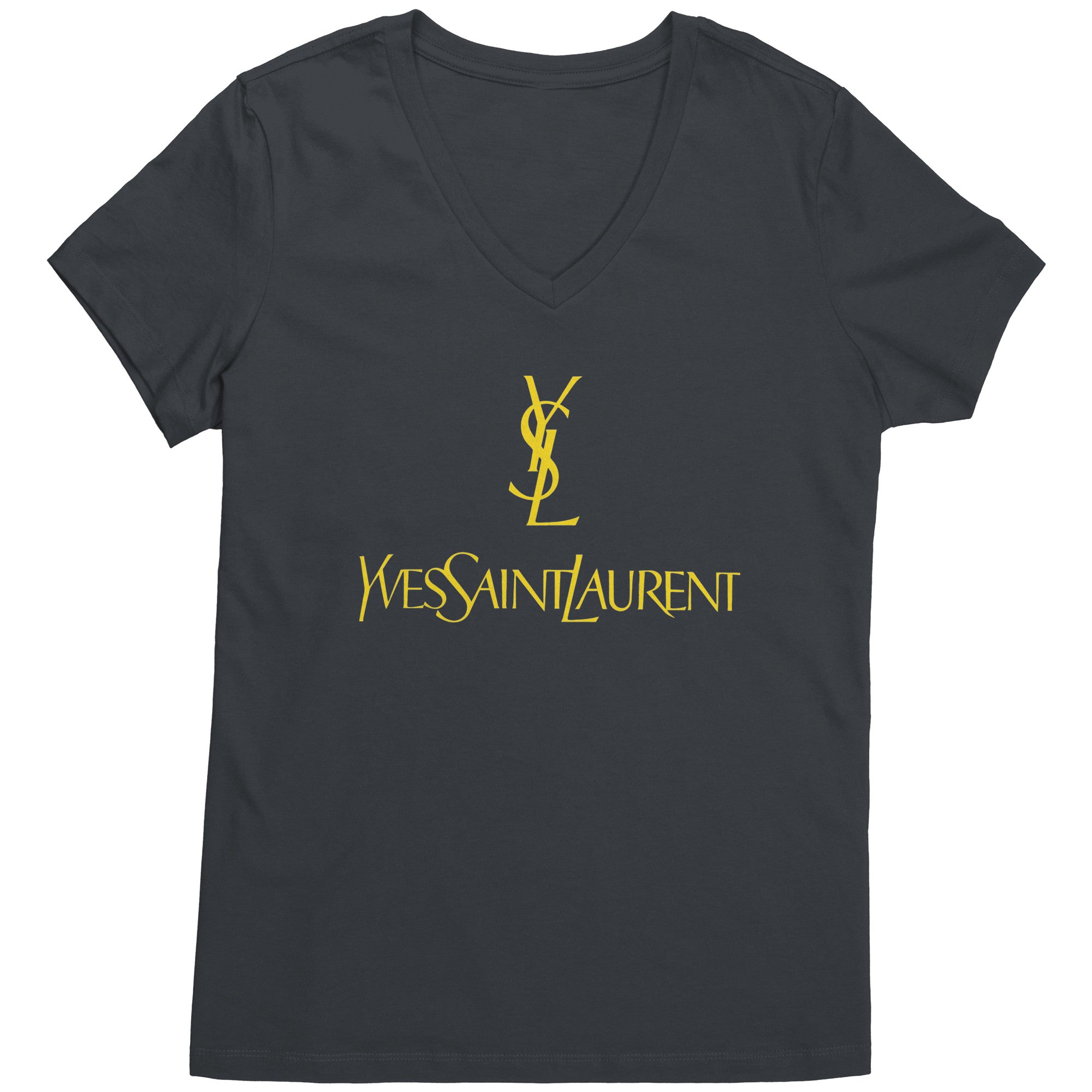 YSL-Yves-Saint-Laurent-Logo-Womens-V-Neck-Shirt YSL Yves Saint Laurent Logo Womens V-Neck Shirt