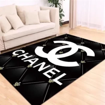 Chanel Black Luxury Area Rug For Living Room Bedroom Carpet Floor Decor Mat RR3063