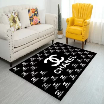Chanel Black Luxury Area Rug For Living Room Bedroom Carpet Floor Decor Mat RR3065