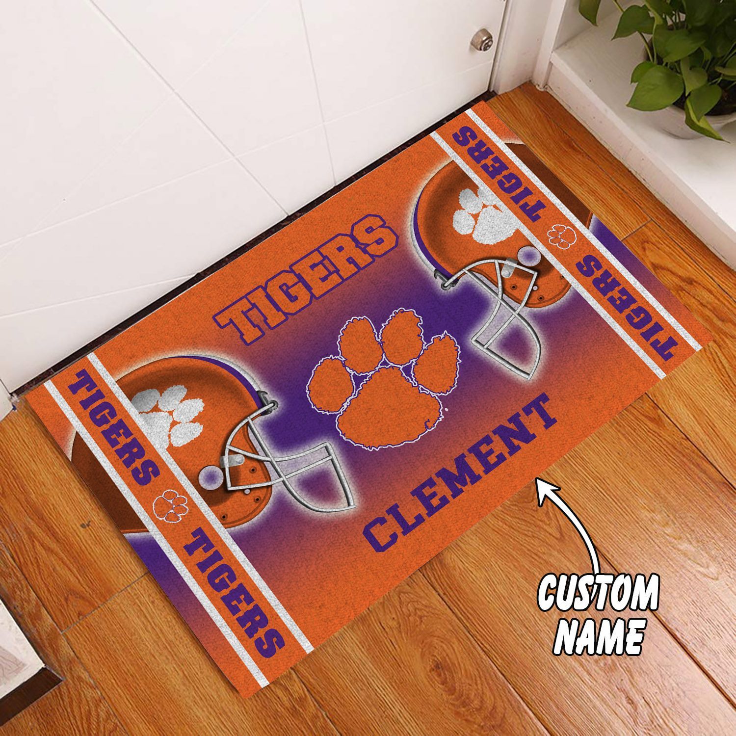 Clemson-Tigers-Custom-Name-Personalized-Luxury-Front-Entrance-Doormat-DM1467 Clemson Tigers Custom Name Personalized Luxury Front Entrance Doormat DM1467
