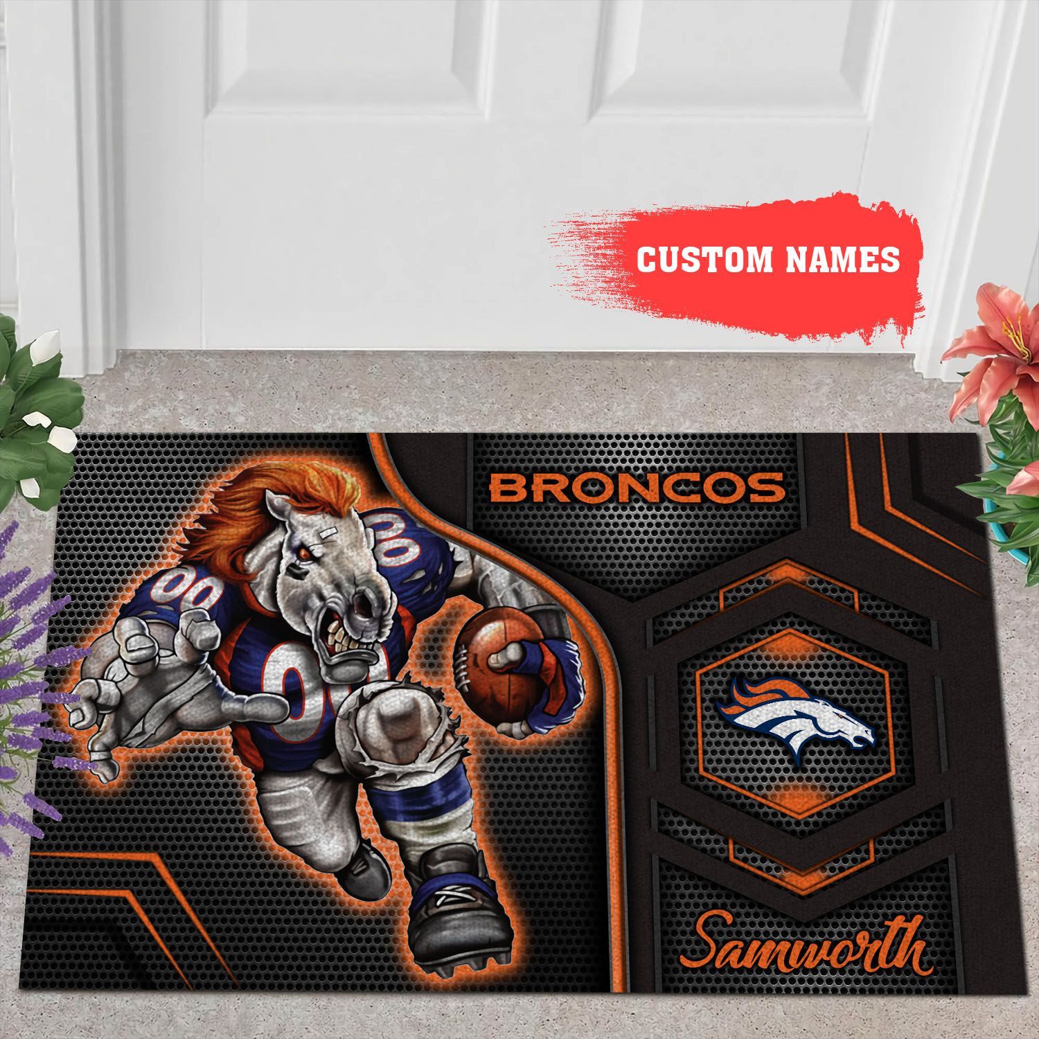 Denver-Broncos-3D-Doormats-NFL-Custom-Name-Doormat-DM1146 Denver Broncos 3D Doormats NFL Custom Name Doormat DM1146